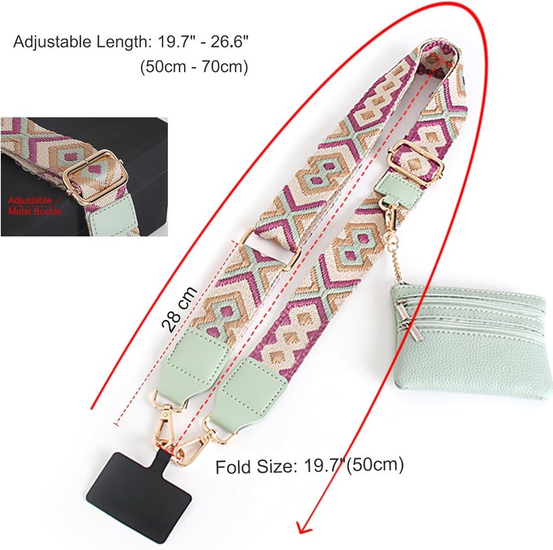 SCINYMC Clip and Go Strap for Phone with Wallet Crossbody, Adjustable Phone Strap with Wallet, Phones Straps with Zippered Pouch, Crossbody iPhone Straps for All Phones, Green-Purple - Image 4